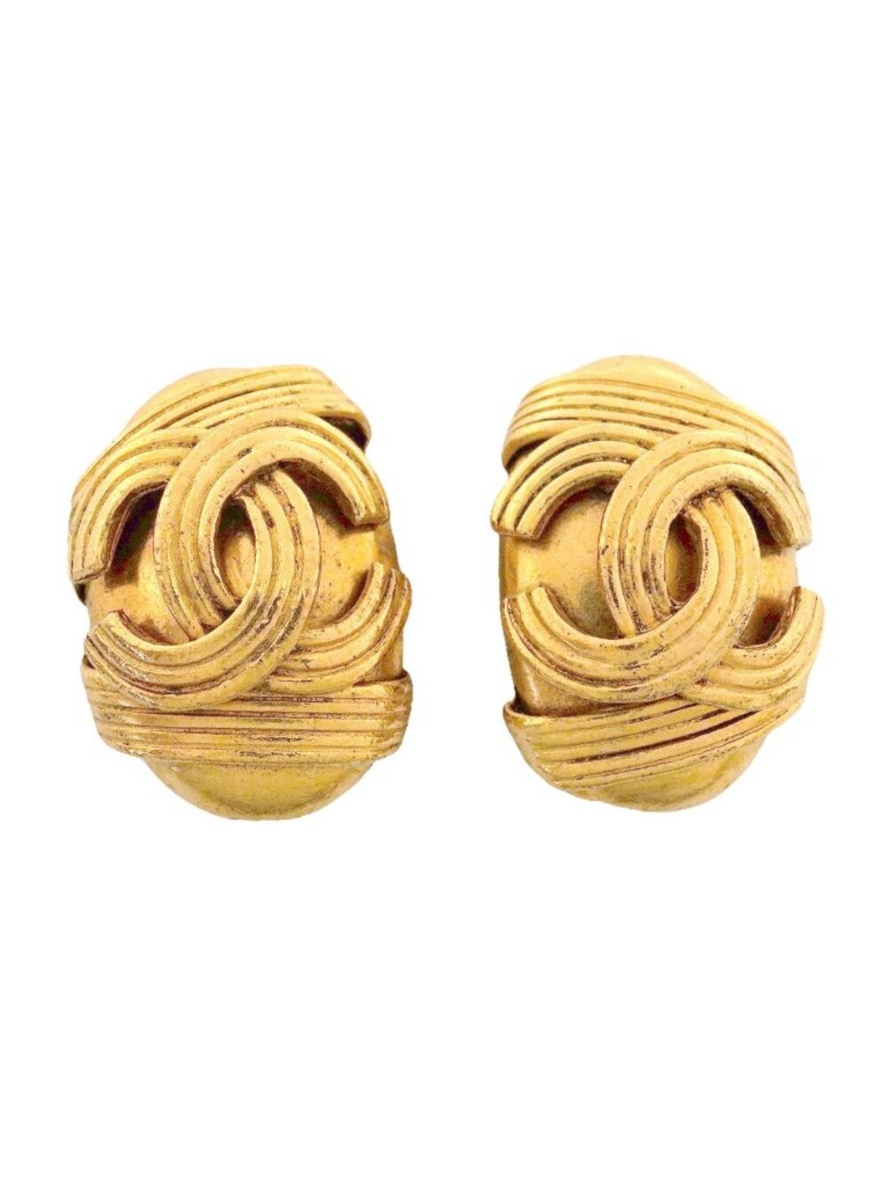 Chanel Earrings Vintage CC Logo Gold Plated